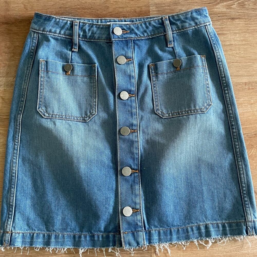 Ann Taylor Loft Button Front Frayed Denim Skirt size 4